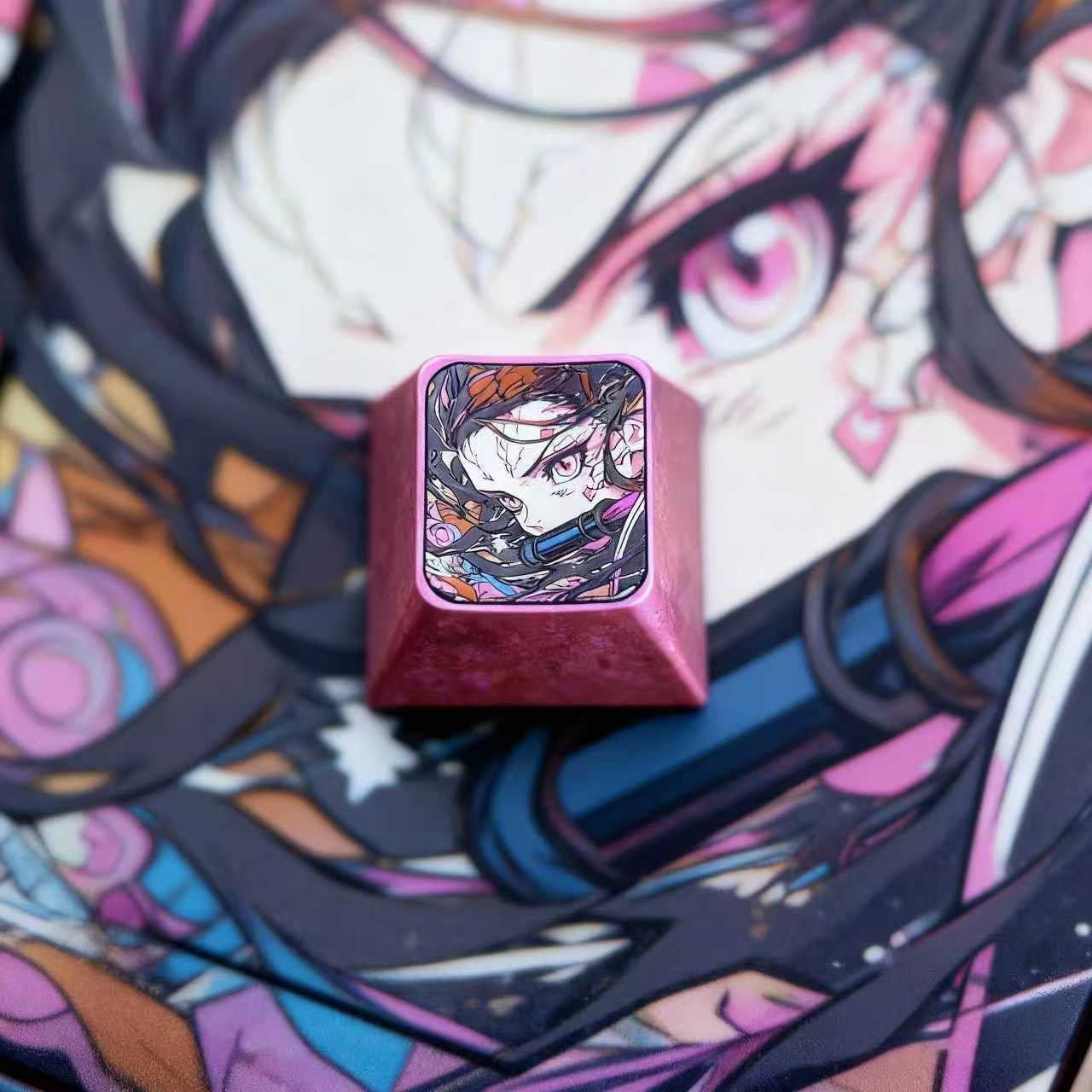 Demon Slayer: Kimetsu no Yaiba, Kamado Nezuko, 1U titanium alloy personalized keycaps, anime and game creative metal carved keycaps