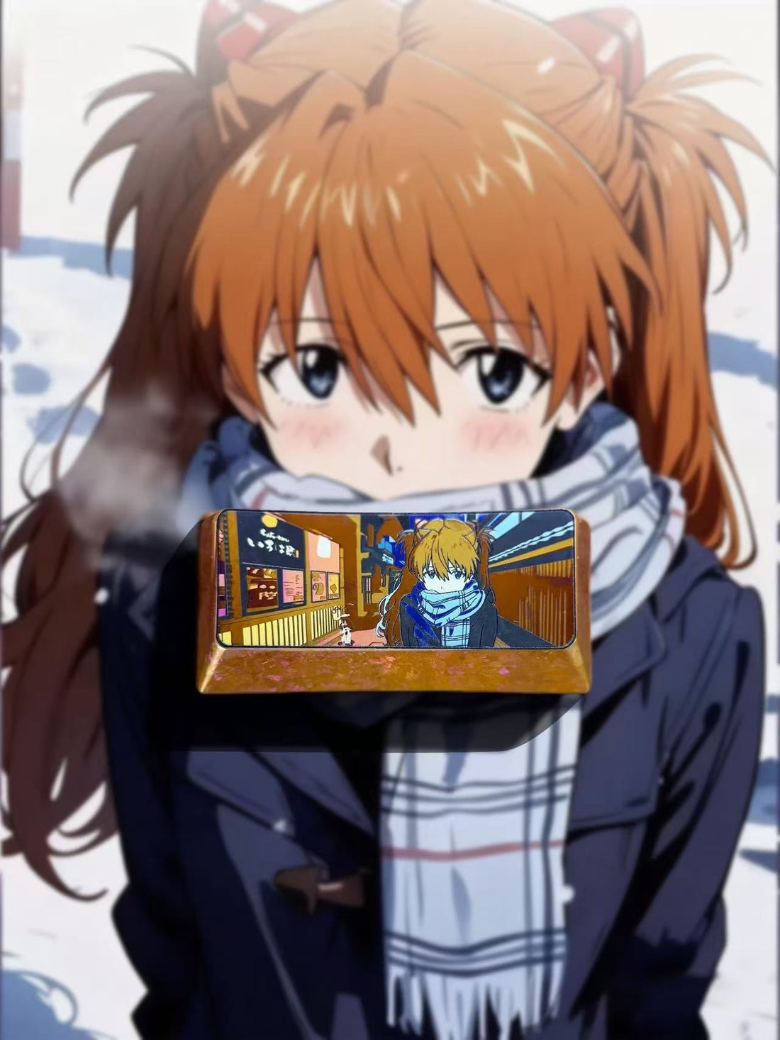 EVA， Winter scarf Asuka, 2.25U titanium alloy personalized keycap, anime game creative decorative keycap