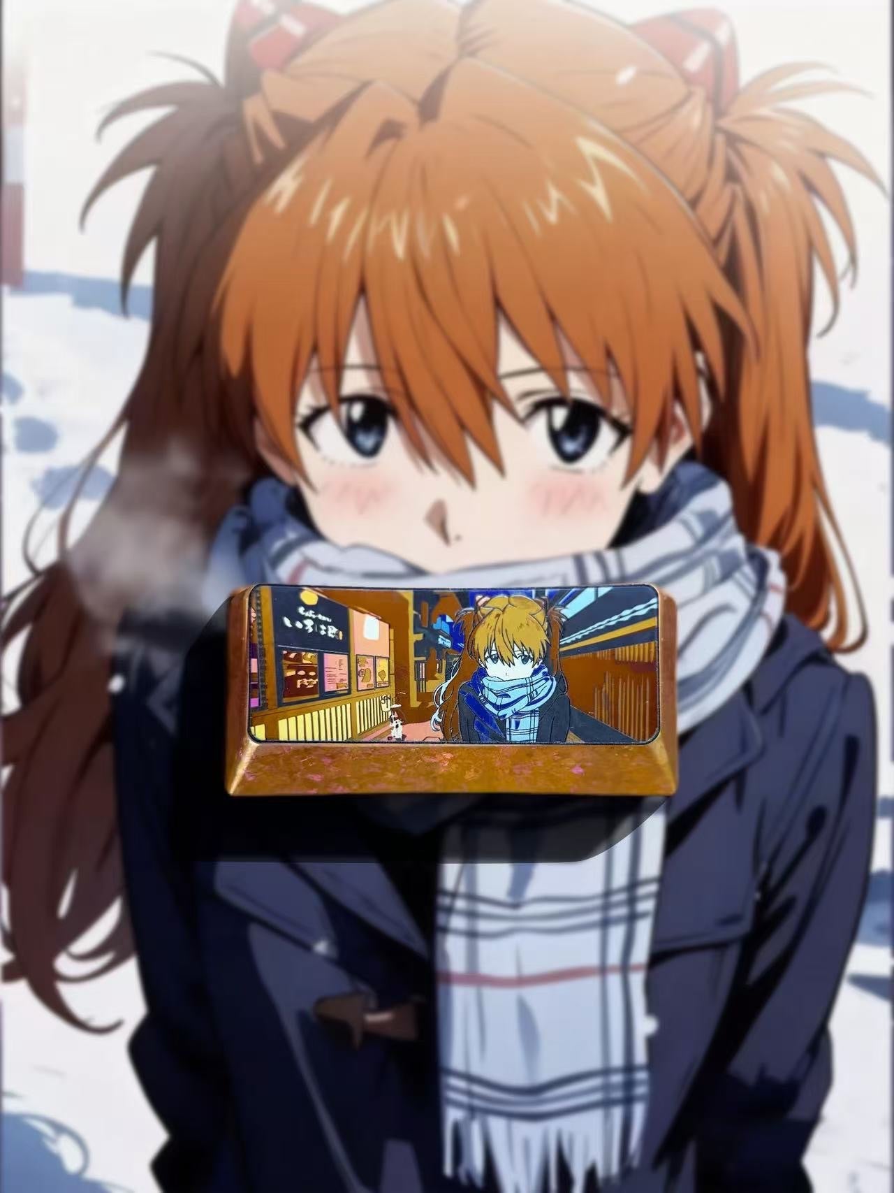 EVA， Winter scarf Asuka, 2.25U titanium alloy personalized keycap, anime game creative decorative keycap