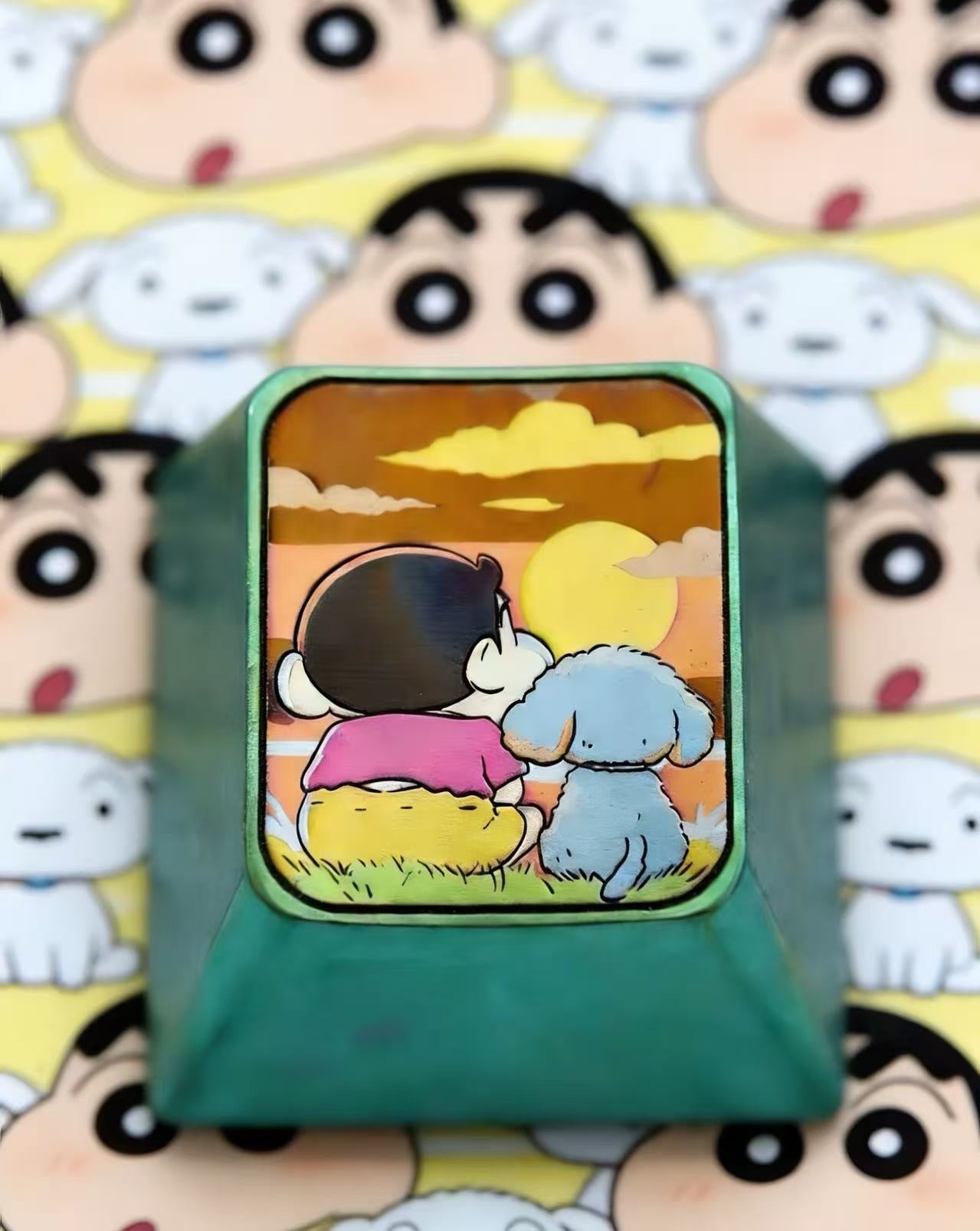 Crayon Shin chan, Nohara Shinnosuke+Nohara Shiro, 1U titanium alloy personalized keycaps, anime and game creative metal carving decorative keycaps