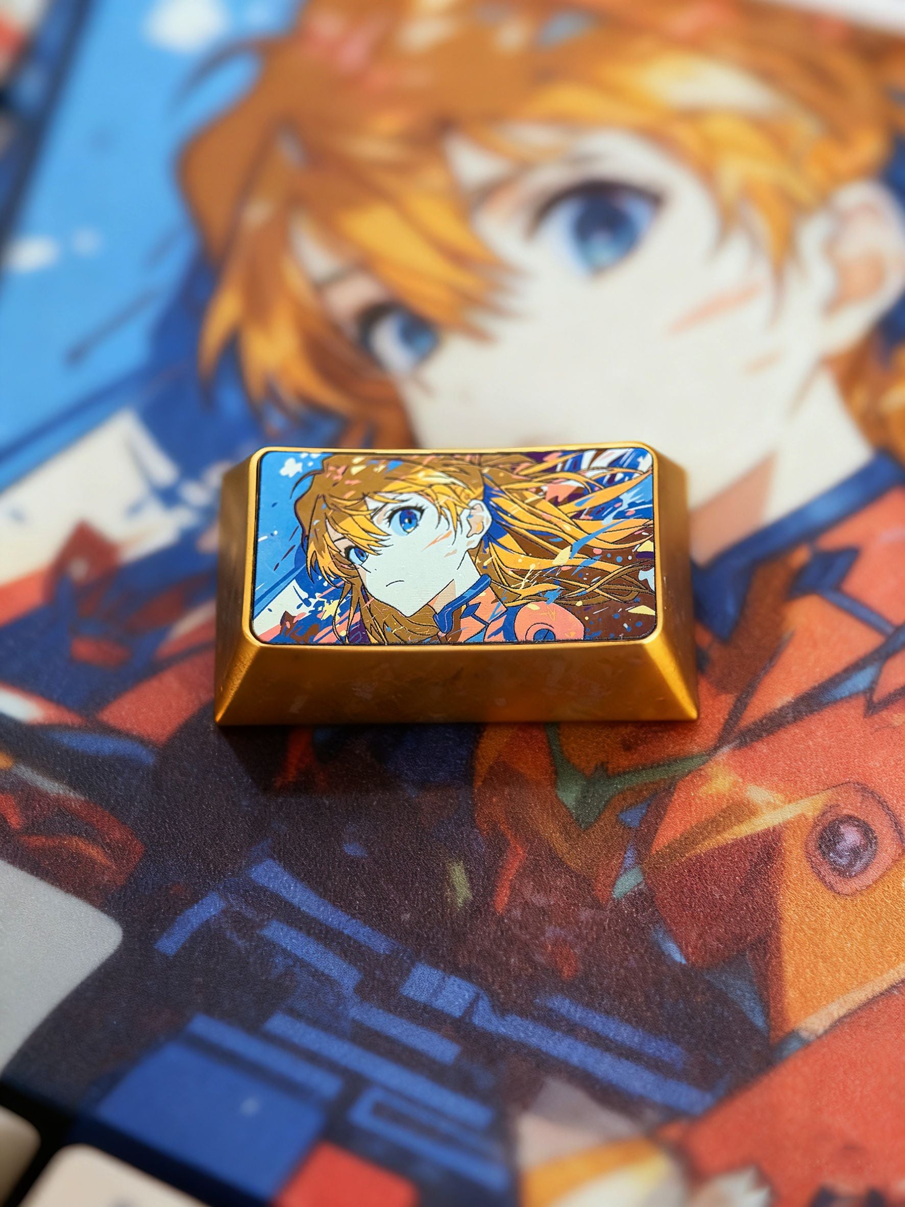 EVA, 1.75U titanium alloy Asuka personalized keycaps, anime and game decorative keycaps, artistic and creative keycaps
