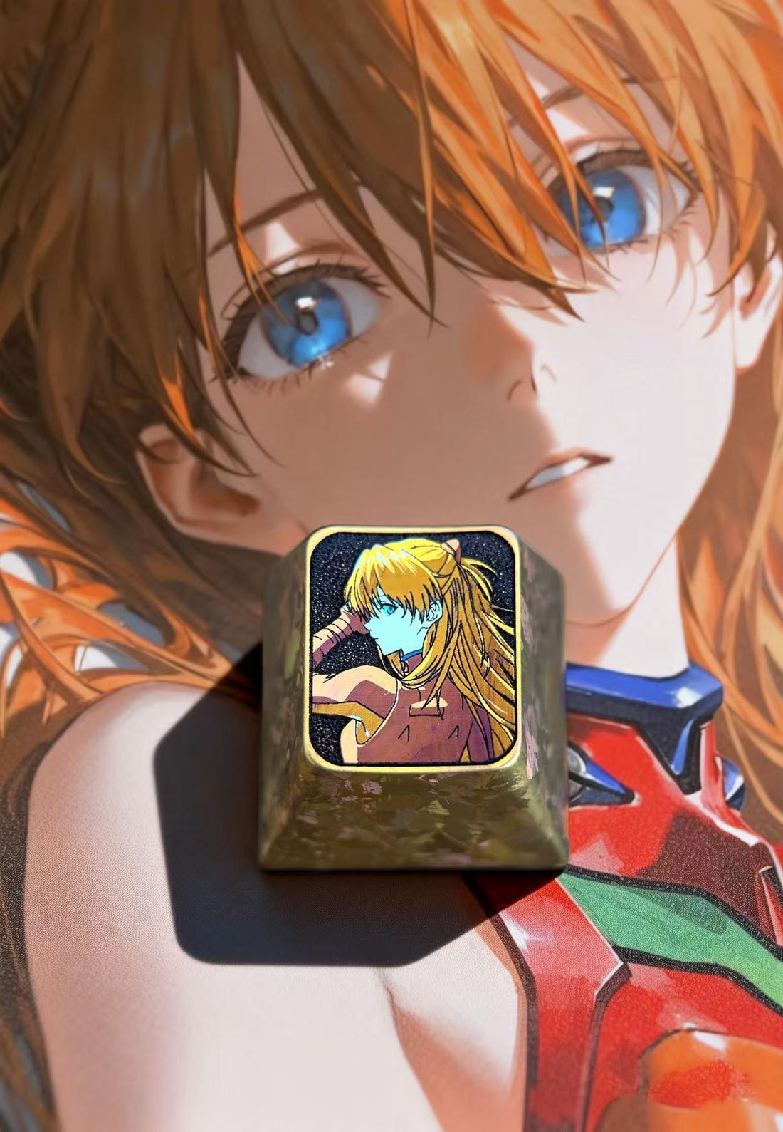 EVA series, Asuka back view, 1U titanium alloy personalized keycaps, anime, gaming, cultural and creative metal carved keycaps