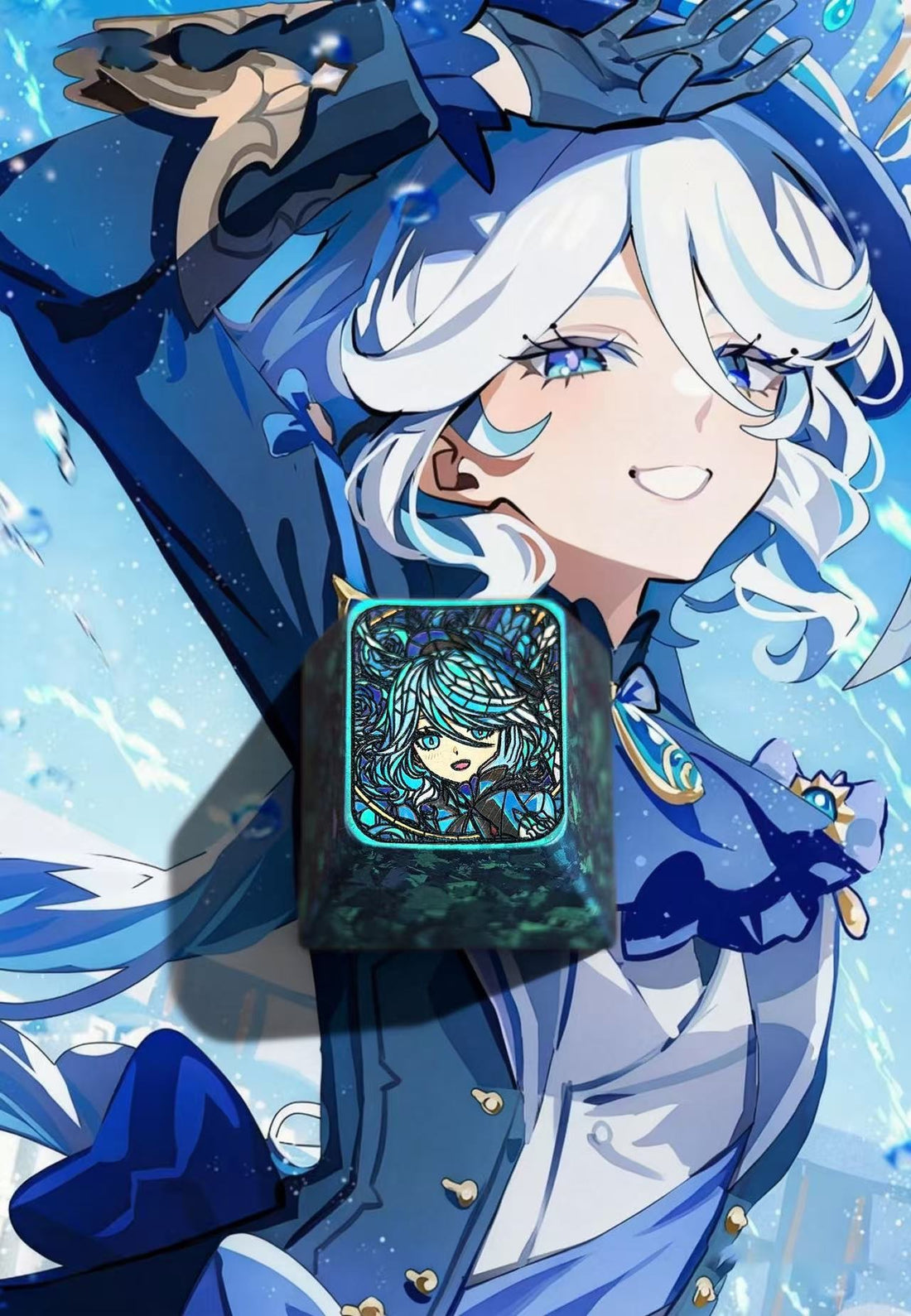 Genshin Impact series, Furina, 1U titanium alloy personalized keycaps, anime, gaming, cultural and creative metal carved keycaps