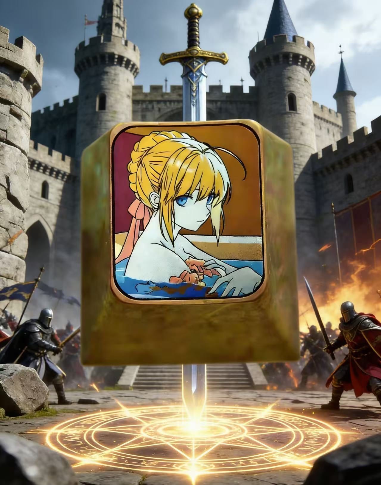 Fate/stay night, Altria Pendragon, saber 1U titanium alloy personalized keycaps, anime, gaming, cultural and creative metal decorative keycaps