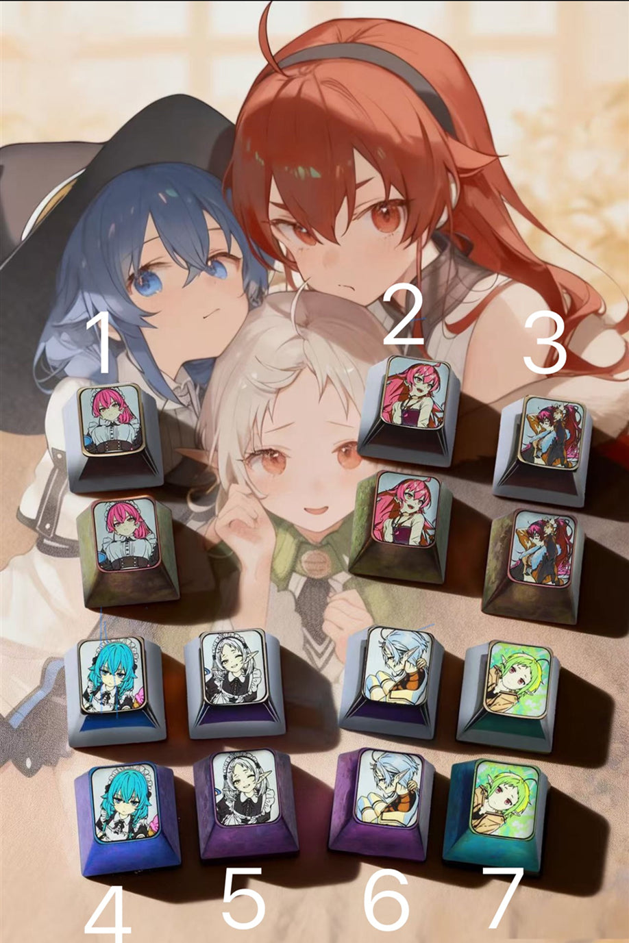 Mushoku Tensei series, 1U titanium alloy personalized keycaps, height optional, anime, gaming, cultural and creative metal decorative keycaps