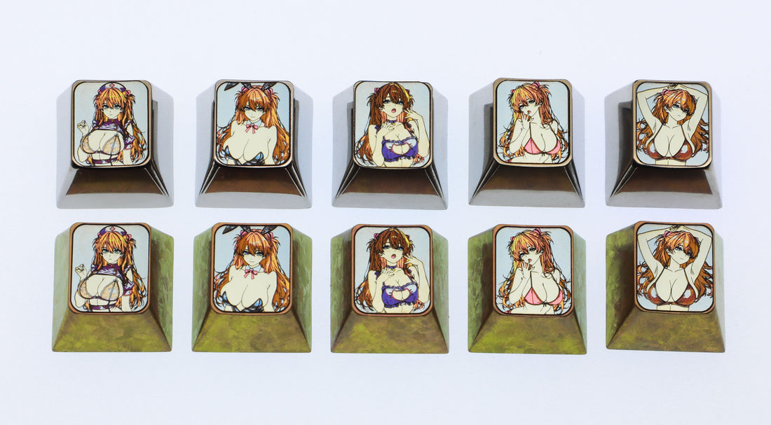 EVA， Sexy Asuka, 1U titanium alloy personalized decorative keycap, anime and game creative metal art keycap