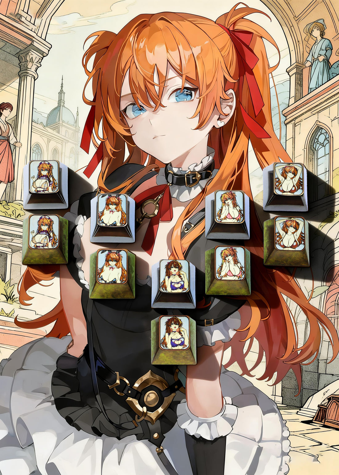 EVA， Sexy Asuka, 1U titanium alloy personalized decorative keycap, anime and game creative metal art keycap