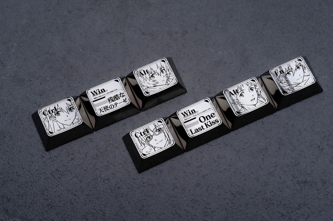 EVA keycaps with bottom row functional key area combination, titanium alloy personalized keycaps, anime and game cultural creative metal carving decorative keycaps.