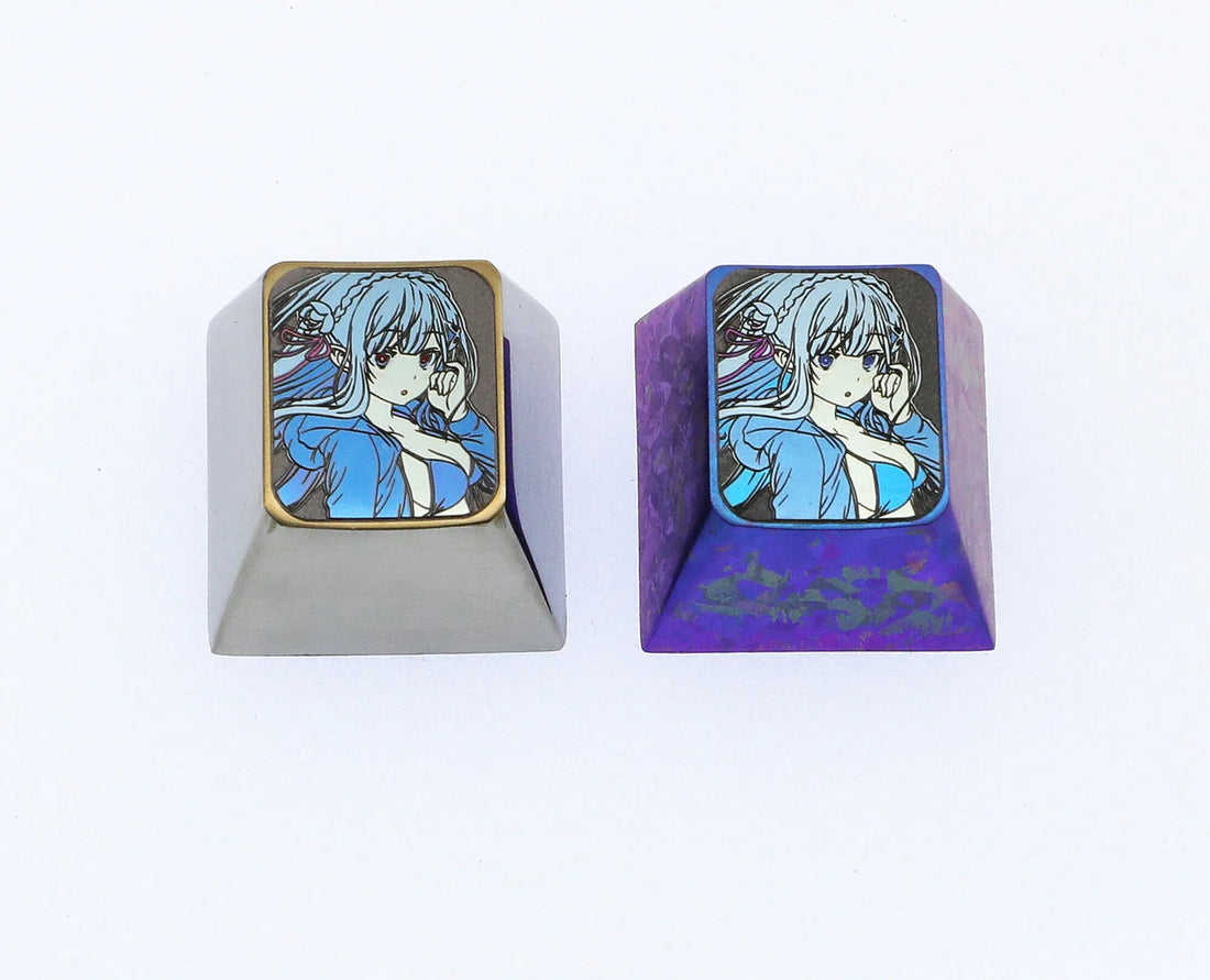 Emiriatan Maji Tenshi,EMT, Summer swimsuit 1u color titanium alloy carved keycaps, decorative keycaps