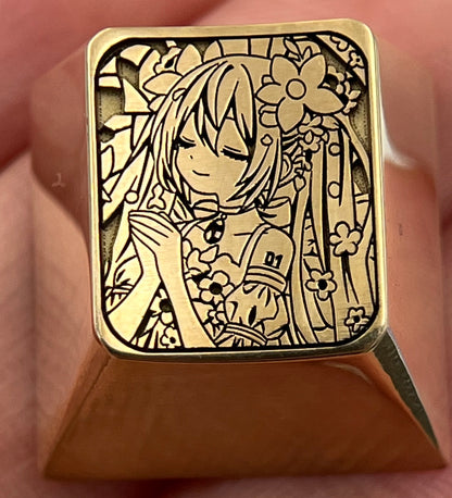 Hatsune Miku, brass material deep carving process, 1U metal personality key cap, animation music culture creative customized decorative key cap