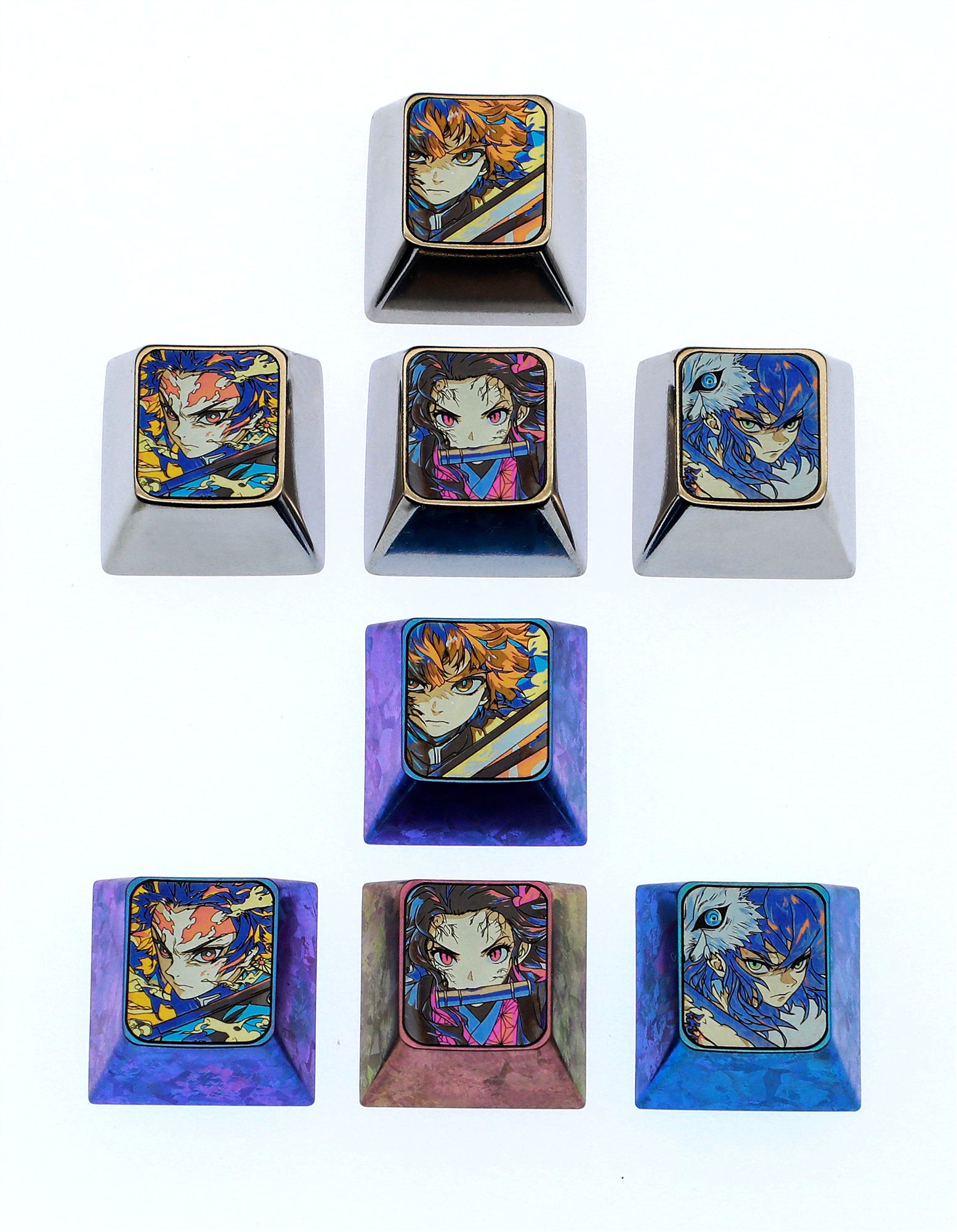 Demon Slayer: Kimetsu no Yaiba, WASD/directional key titanium alloy set personalized keycaps, anime and game decorative art keycap combination customized metal set