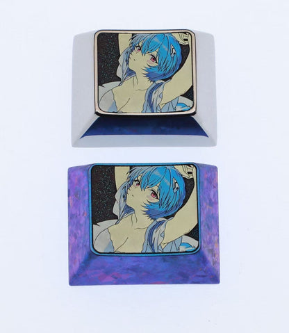 EVA Theme, 1.25U Ayanami Rei Titanium Alloy Decorative Keycaps, Metal Creative Anime Game Culture Innovation Personalized Keycaps