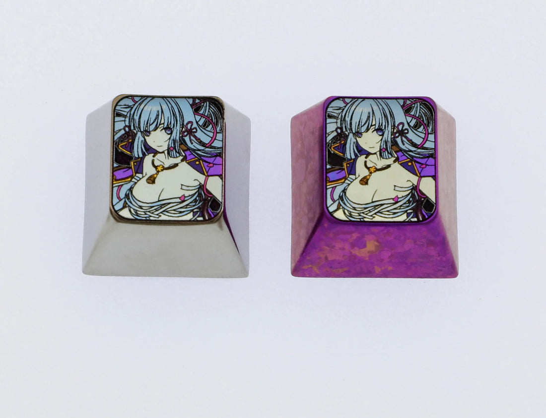 Kamisato Ayaka， Colorful titanium alloy carved personalized keycaps, mechanical keyboard decorative keycaps.