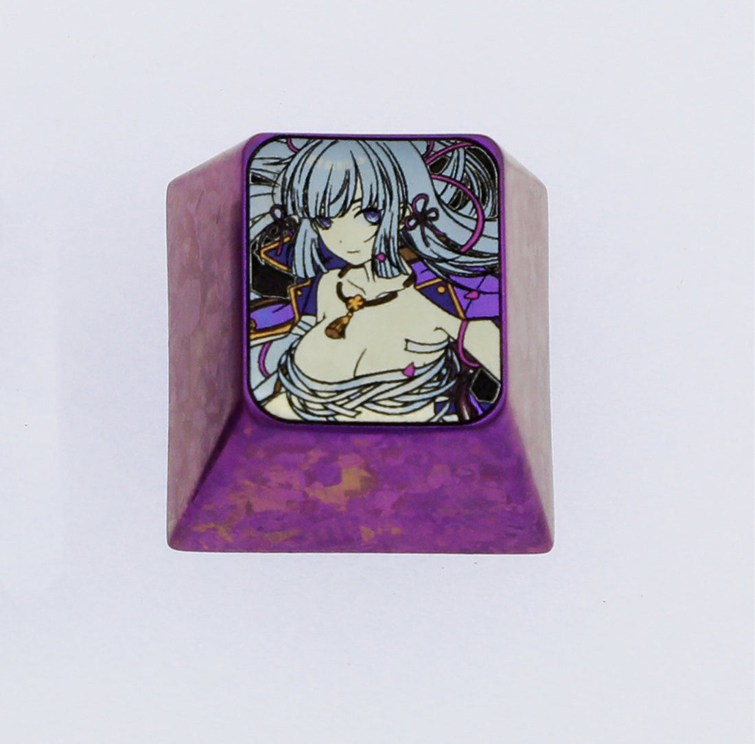 Kamisato Ayaka， Colorful titanium alloy carved personalized keycaps, mechanical keyboard decorative keycaps.