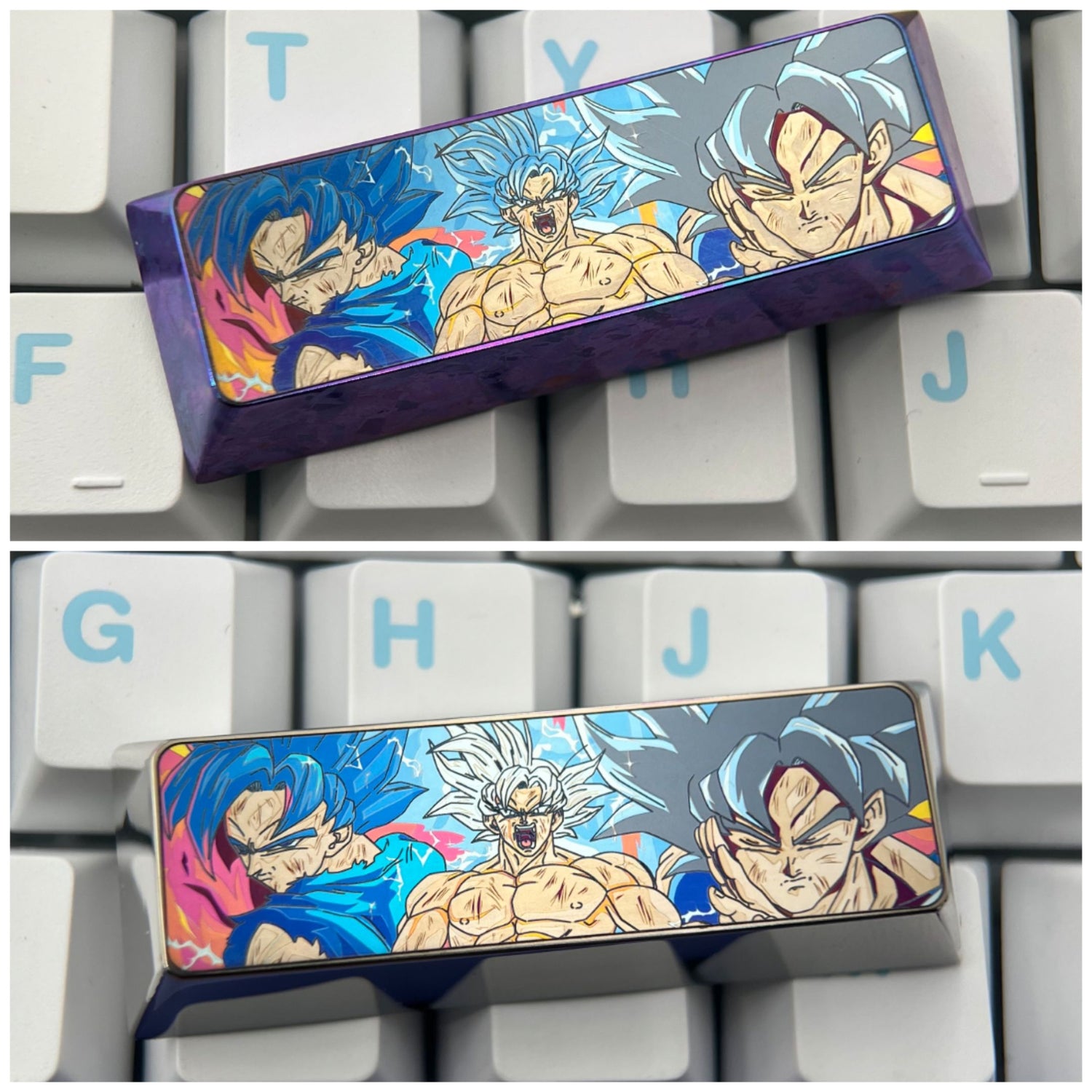 Dragon Ball, Son Goku transforms into a super Saiyan, 2.75U titanium alloy personalized keycap, anime and game culture creative metal carving mechanical keyboard decoration keycap