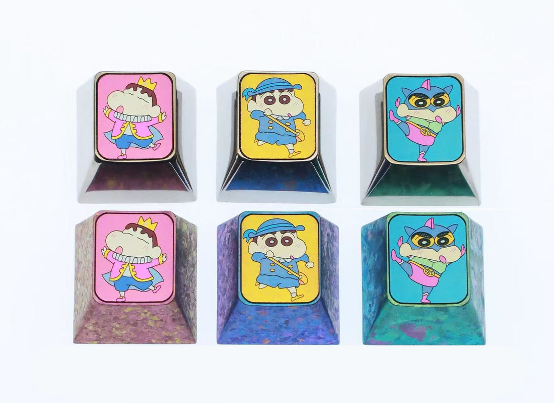 Crayon Shin chan Theme 1U Titanium Alloy Personalized Keycaps, Mechanical Keyboard Decorative Keycaps, Anime Game Creative Culture Peripheral Products Keycaps