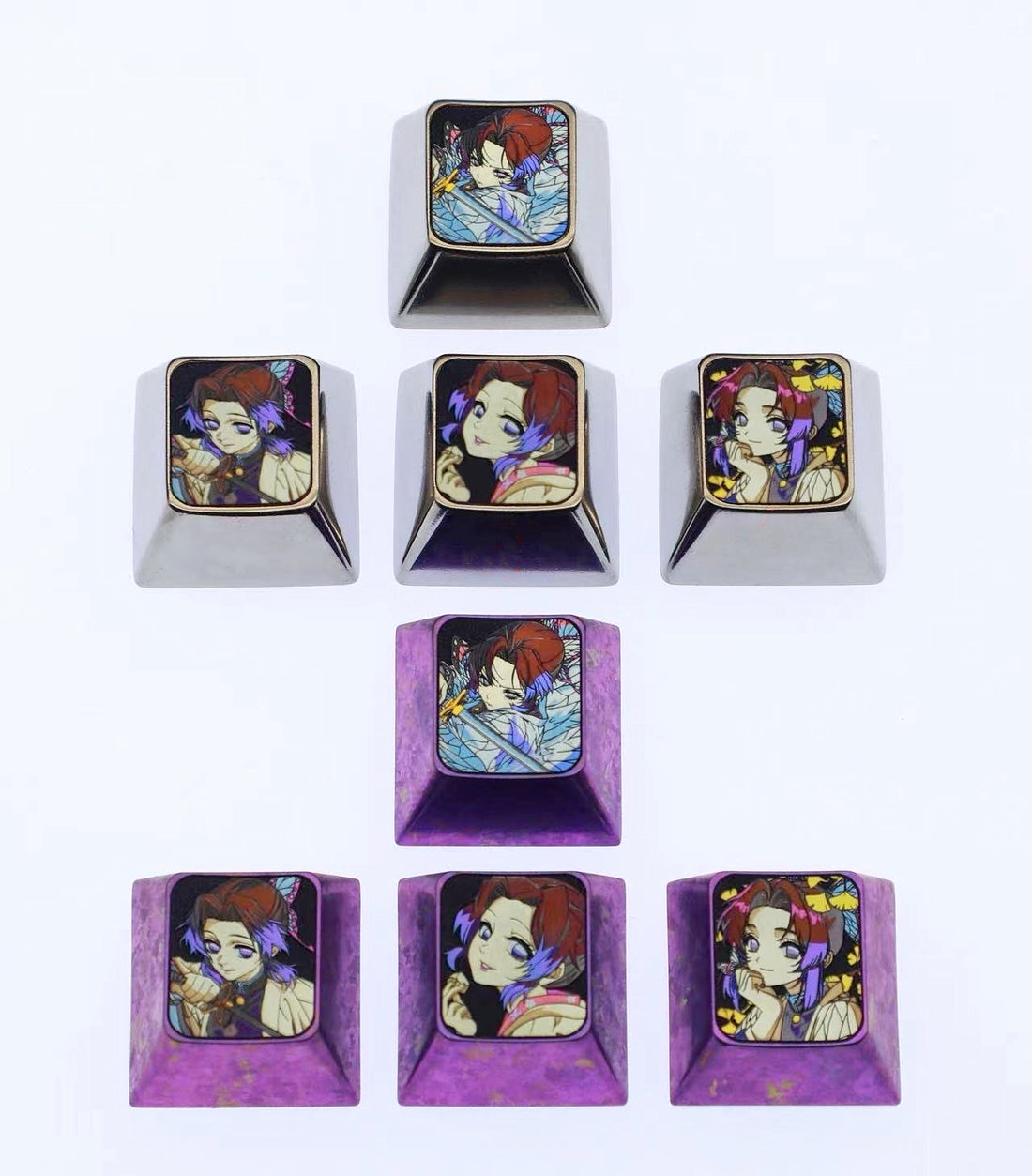 Demon Slayer theme, Kochou Shinobu , WASD/directional key titanium alloy set personalized keycaps, anime and game decorative art keycap combination customized metal set
