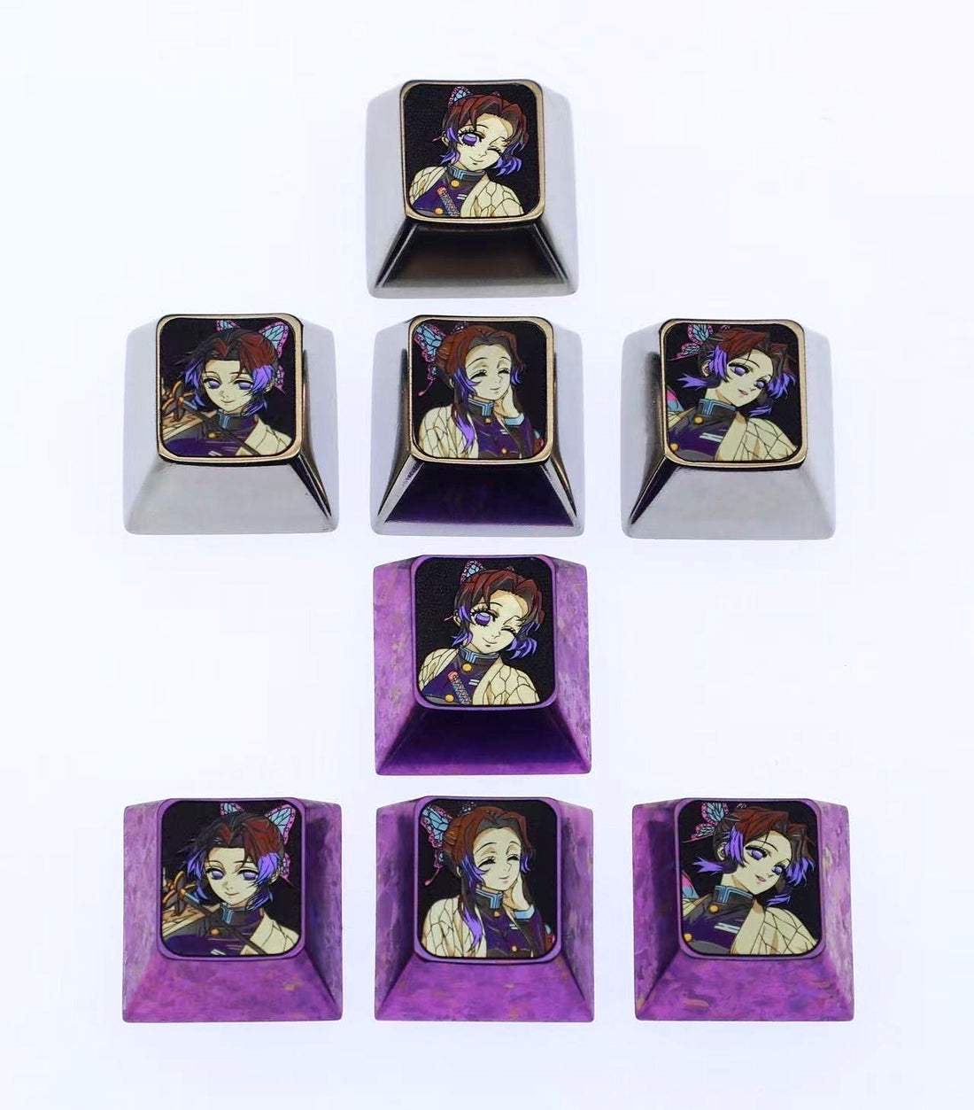 Demon Slayer theme, Kochou Shinobu , WASD/directional key titanium alloy set personalized keycaps, anime and game decorative art keycap combination customized metal set