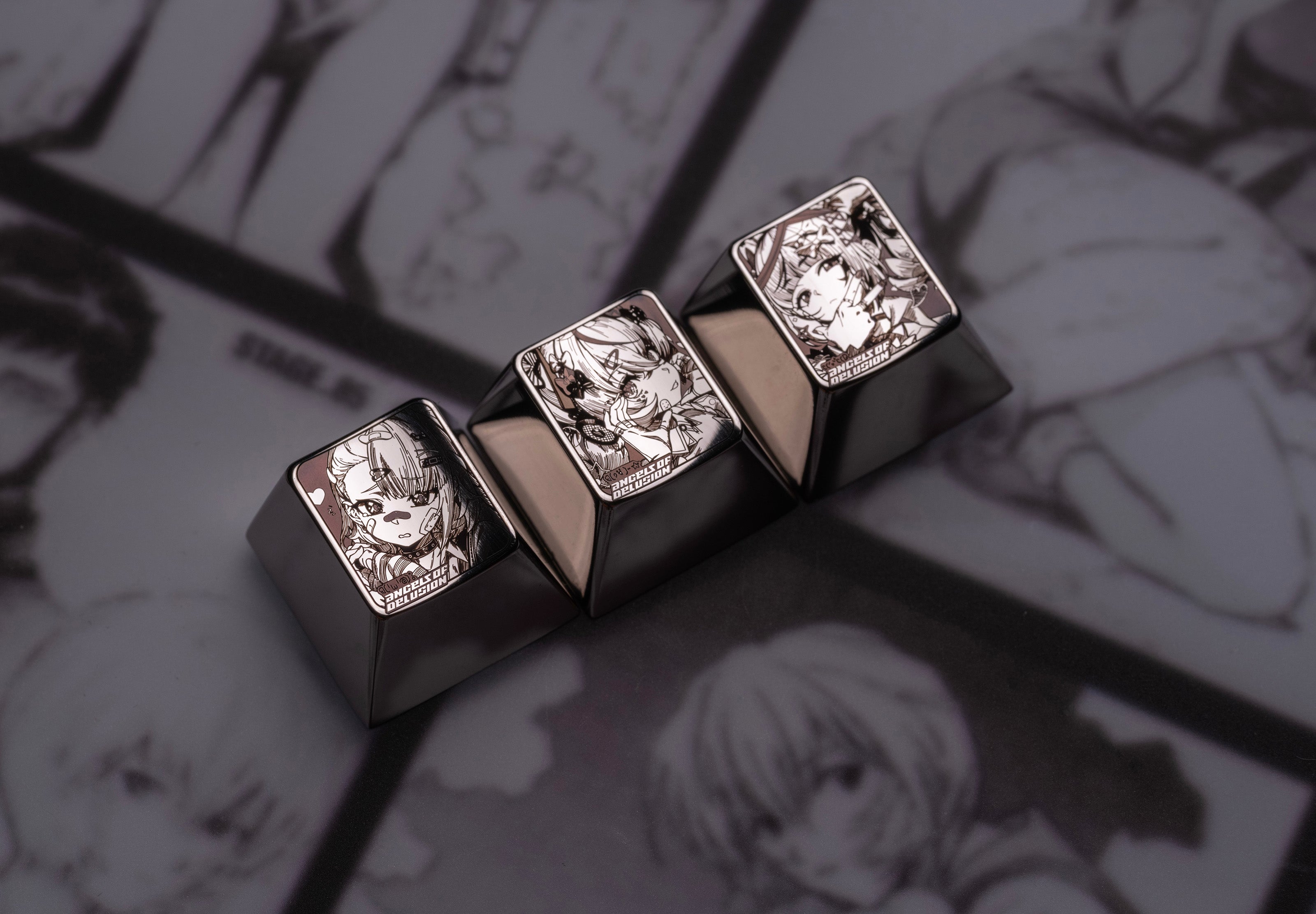 Zenless Zone Zero, Angels of Delusion, 1U titanium alloy personalized keycaps, set of 3, anime game mechanical keyboard decorative keycaps