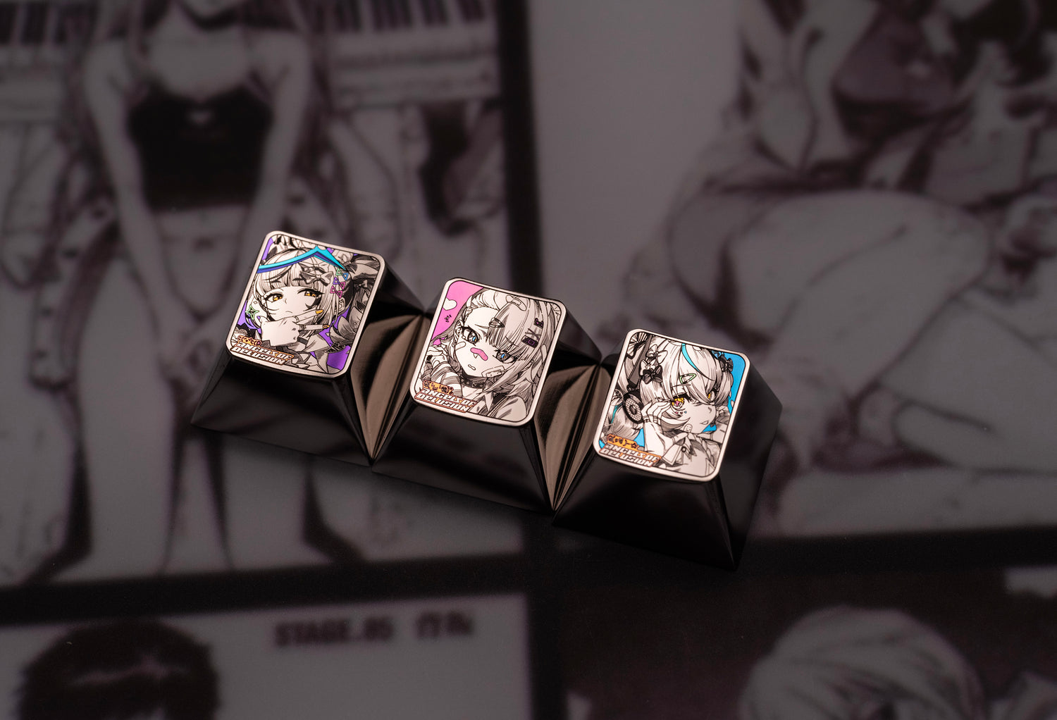 Zenless Zone Zero, Angels of Delusion, 1U titanium alloy personalized keycaps, set of 3, anime game mechanical keyboard decorative keycaps