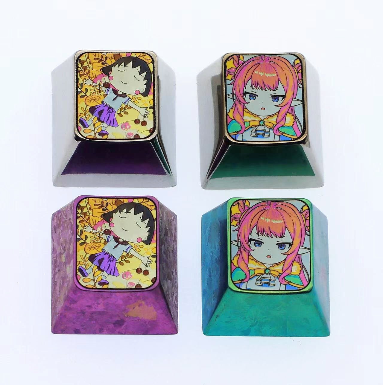 Chibi Maruko chan/Krithia, 1U titanium alloy personalized keycaps, cute decorative keycaps for anime themed mechanical keyboards