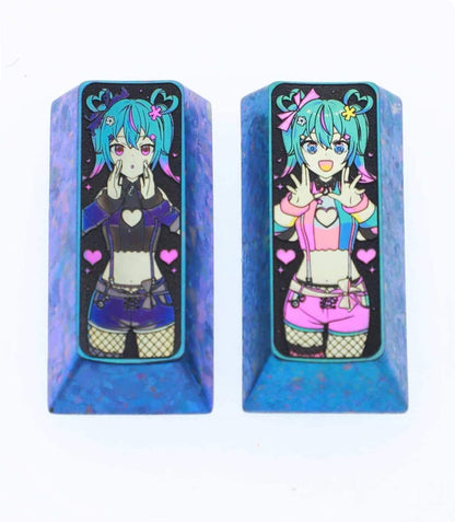 Hatsune Miku, PAD keypad number area,+/Enter key, vertical 2U titanium alloy personalized key cap, animation game cultural creative products, mechanical keyboard decorative key cap