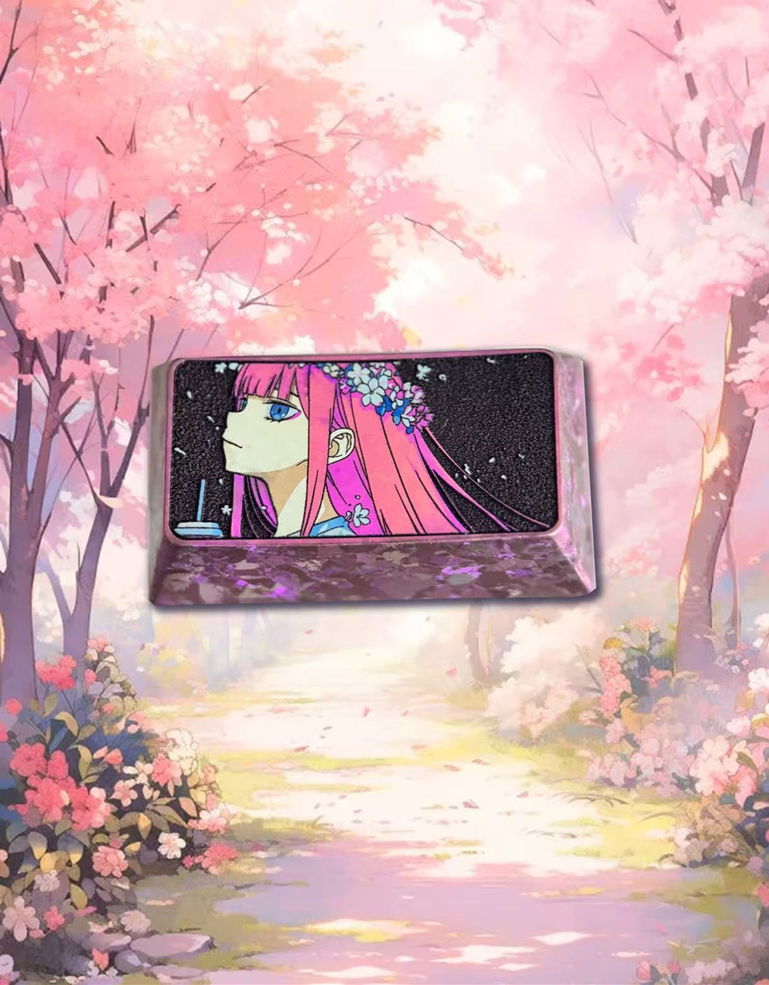 DARLING in the FRANXX,  ‌Zero Two themed 1.75U titanium alloy personalized keycaps, mechanical keyboard decorative keycaps, anime and game cultural creative keycaps