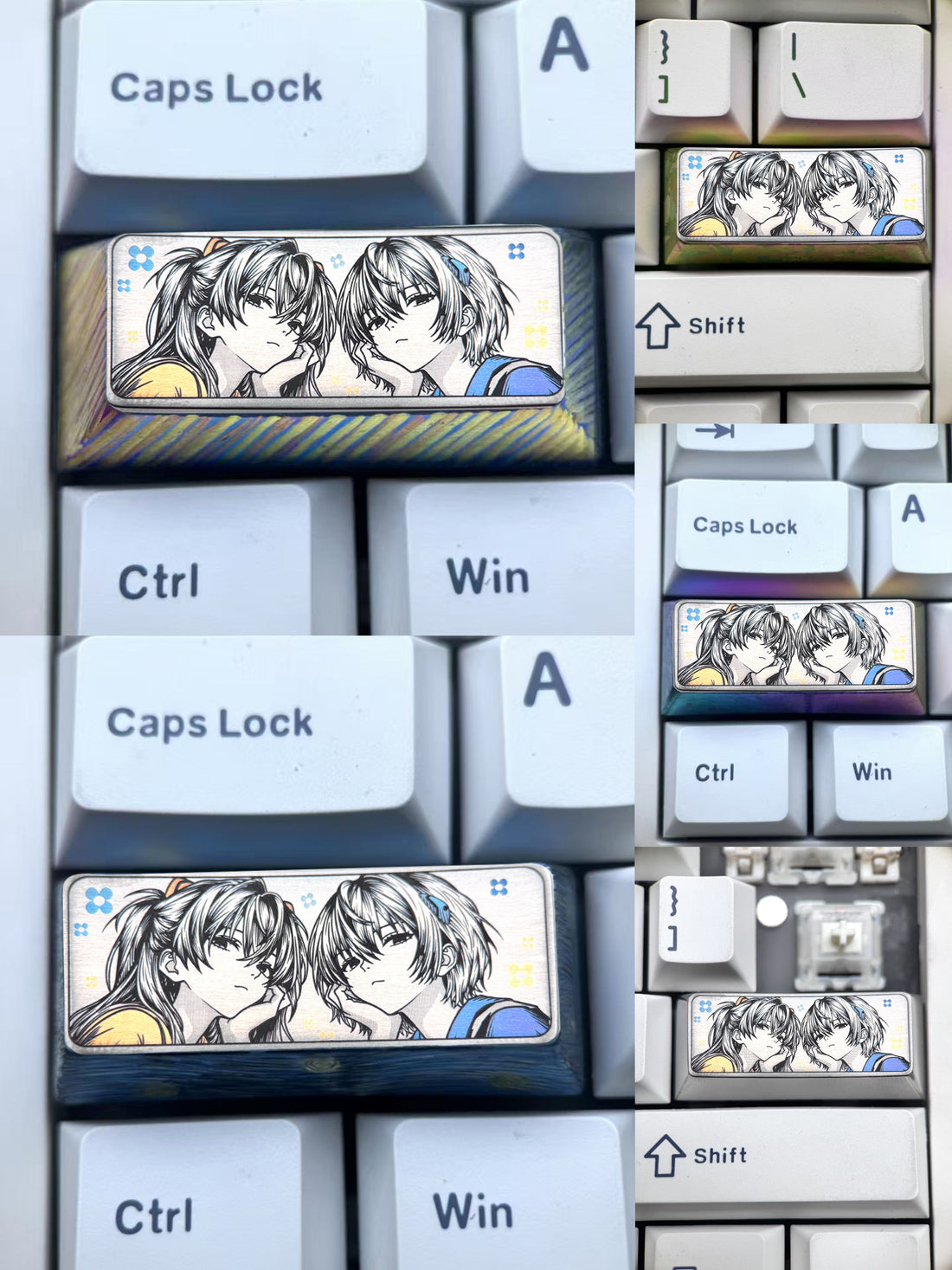EVA，Asuka/Ayanami Rei 2.25U precision carved titanium alloy personalized keycaps, anime and game character creative metal carved decorative keycaps