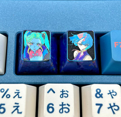 Cyberpunk: Edgerunners , LUCY/Rebecca，1 U titanium alloy metal personalized keycaps, anime oil painting cultural creative keycaps, mechanical keyboard artistic decorative keycaps