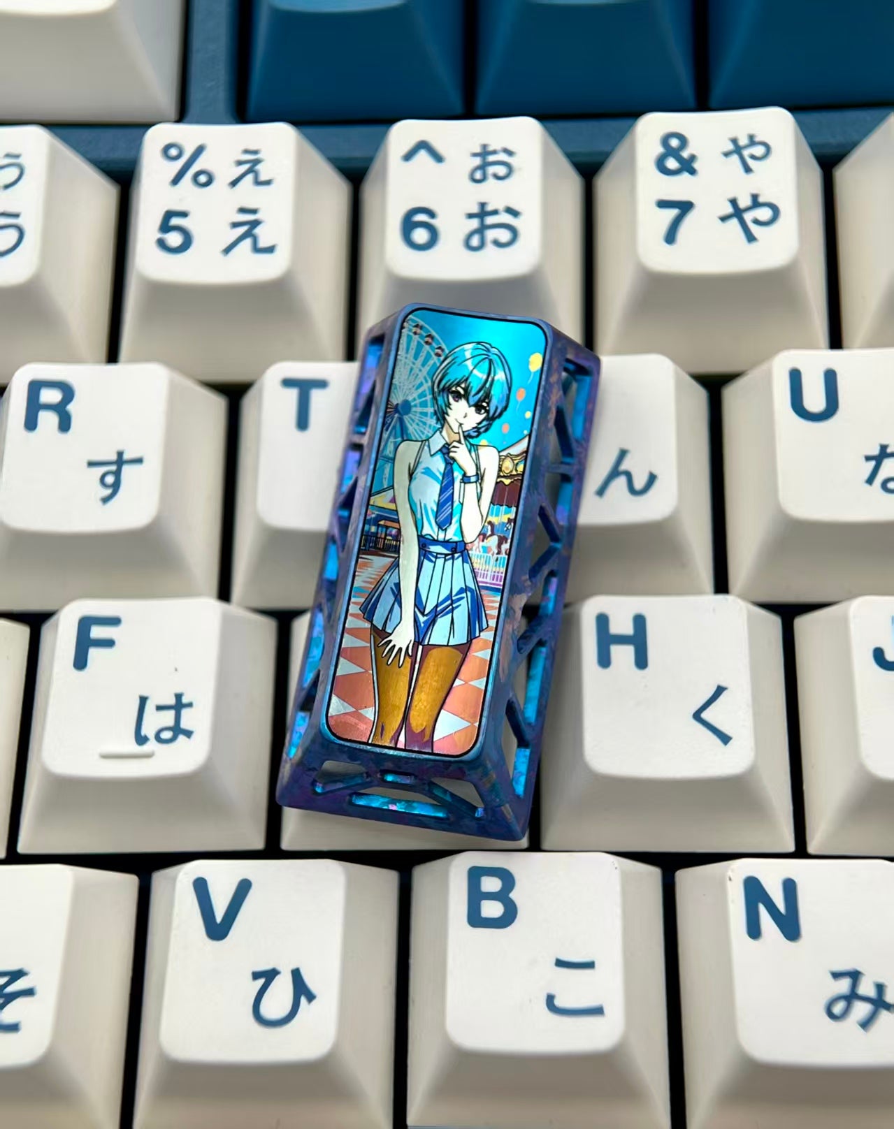 EVA, Ayanami Rei，PAD keypad number area,+/Enter key, vertical 2U titanium alloy personalized key cap Collection, animation game cultural creative products, mechanical keyboard decorative key cap