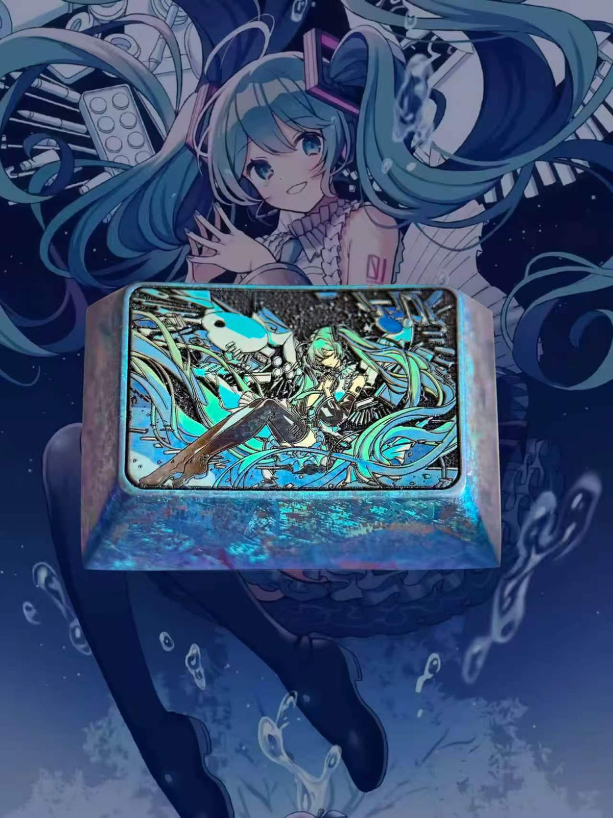Hatsune Miku 1.5 U titanium alloy personalized keycaps, mechanical keyboard metal decorative keycaps, anime and game culture peripheral keycaps