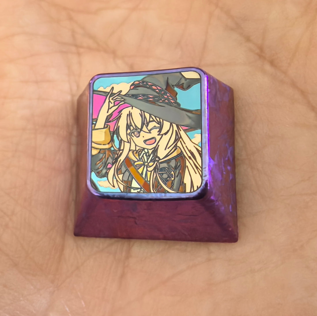 Elaina, Titanium alloy laser engraved keycaps, metal personalized keycaps, keyboard decorative keycaps.