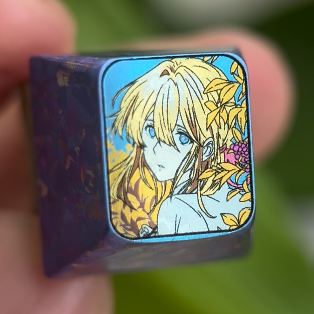 Violet Evergarden, 1U color titanium alloy carved keycaps, personalized keycaps, decorative keycaps.