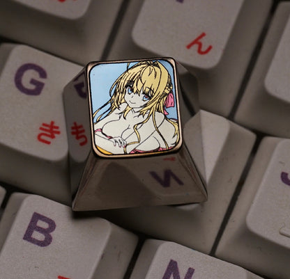 Anime, beautiful girls collection titanium alloy carved key cap, personalized key cap, mechanical keyboard decorative key cap