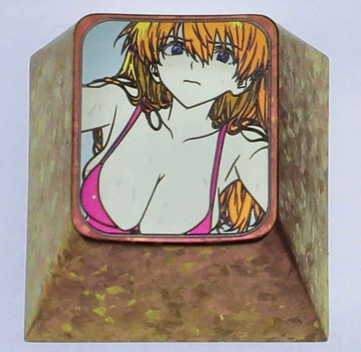 Swimsuit Asuka, 1U/1.25U titanium alloy carved personalized keycaps, mechanical keyboard metal decorative keycaps