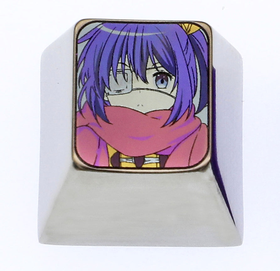 Takanashi Rikka, 1U titanium alloy carved keycaps, metal personalized keycaps, keyboard decorative keycaps, anime keycaps