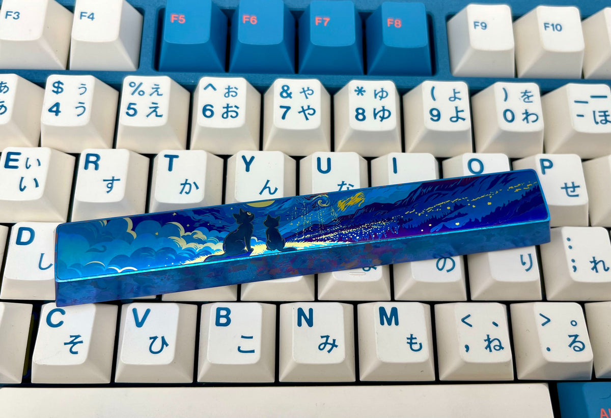 Starry Night Cat 6.25 U Titanium Spacebar, Cartoon Character Pet Culture Creative Keycaps, Mechanical Keyboard Decorative Keycaps