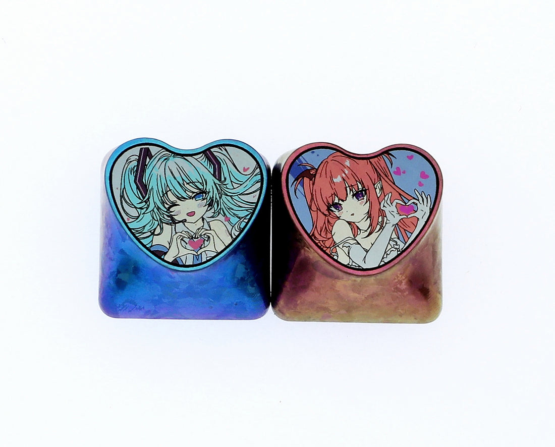 Hatsune Miku/Lilis, 1U heart-shaped titanium alloy personalized key cap, metal decorative key cap animation art key cap