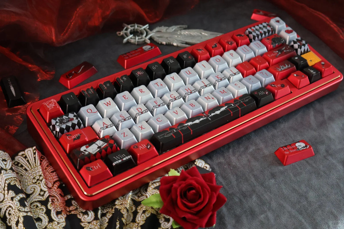 Vampire Earl theme,Dracula， Metallic paint texture PBT material, horror monster movie legend original factory height mechanical keyboard decorative keycap set，anime keycap set suitable for 61/64/68/75/84/87/104 Key Mechanical Keyboard