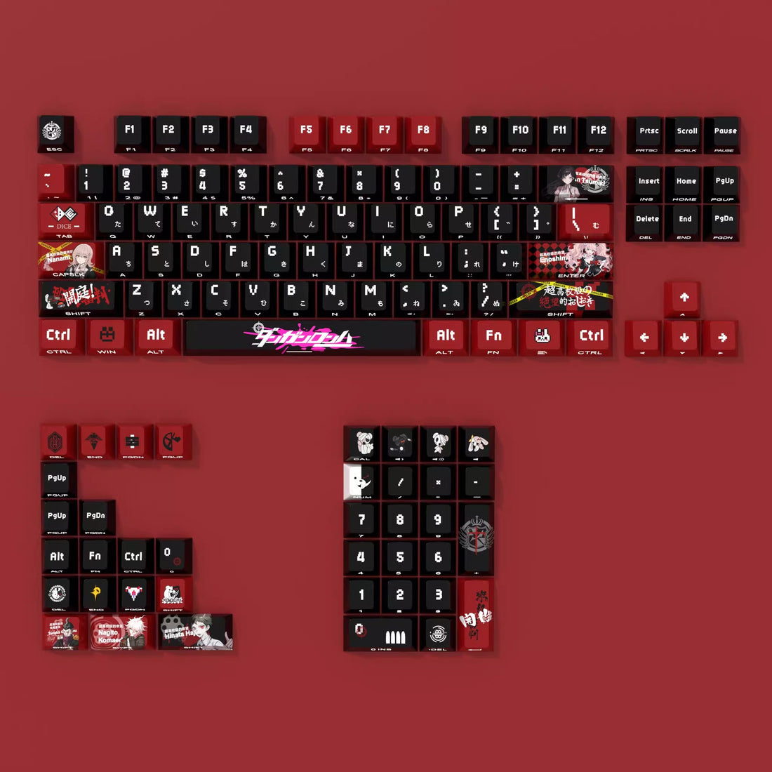 Danganronpa: Trigger Happy Havoc theme, personalized keycap set, PBT material, sublimation process, cartoon decoration keycap set for anime and games