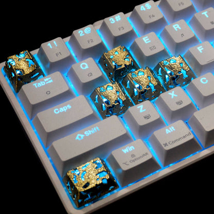 Hollow corrosion design, metal copper personalized keycaps, non-ferrous metal creative mechanical keyboard keycaps, computer desktop with decorative keycaps