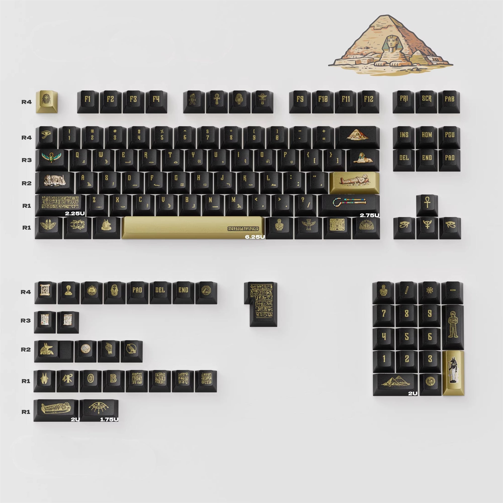 Mysterious Egypt, Metal Gloss PBT Material Personalized Keycap Set, Mechanical Keyboard Theme Design Decorative Keycap Set