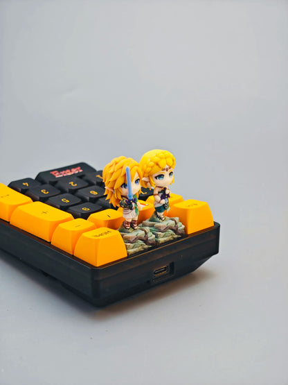 Legend of Zelda，Link/Princess Zelda， Multi colored resin printing and coloring, three-dimensional modeling, anime, gaming, cultural creativity, personalized keycaps, mechanical keyboard decoration keycaps