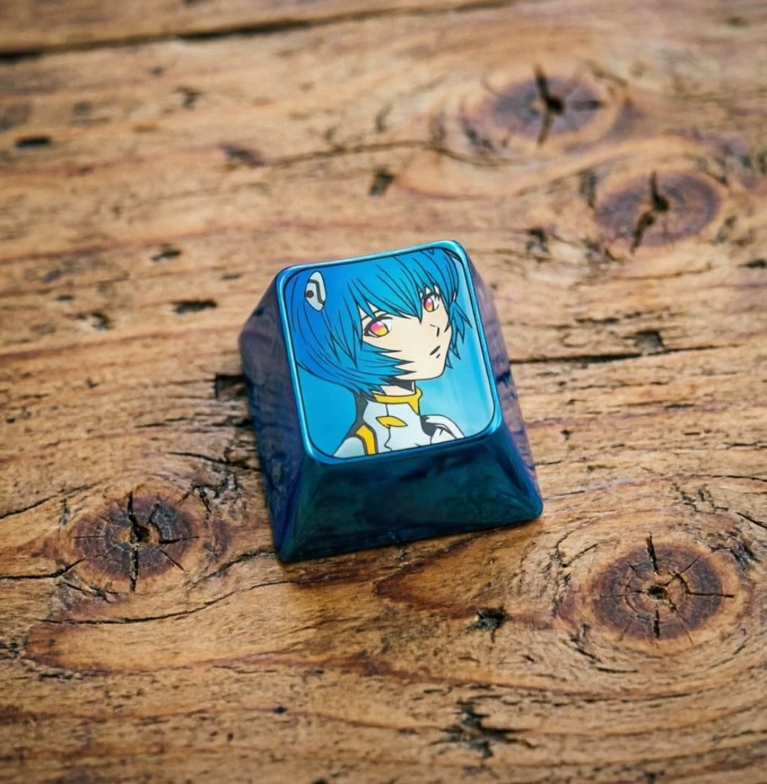 EVA, Ayanami Rei Theme Design, Colored Titanium 1 U titanium alloy metal personalized keycaps, anime  painting cultural creative keycaps, mechanical keyboard artistic decorative keycaps