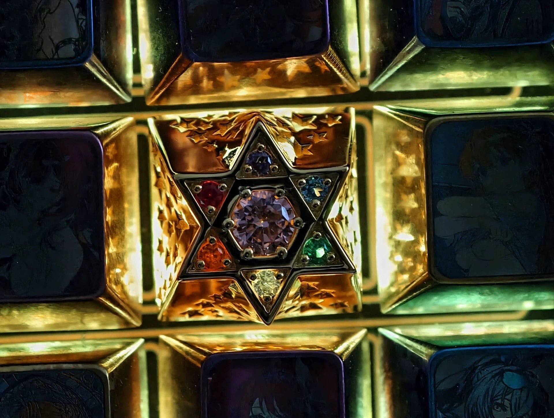 Hexagonal star, multi-color gemstone inlay, 925 sterling silver personalized keycap, hollowed out design mechanical keyboard metal decorative keycap