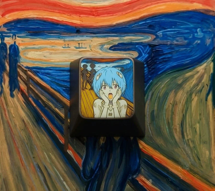 EVA, Ayanami ReiThe Scream, 1U titanium alloy metal personalized keycaps, anime oil painting cultural creative keycaps, mechanical keyboard artistic decorative keycaps