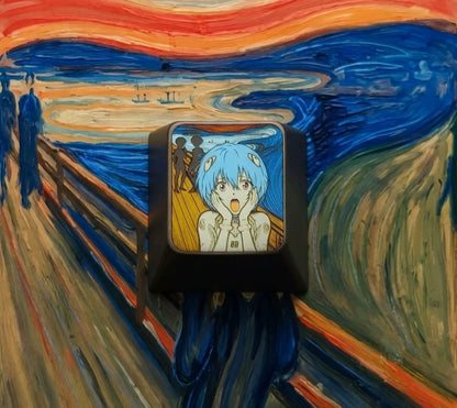 EVA, Ayanami ReiThe Scream, 1U titanium alloy metal personalized keycaps, anime oil painting cultural creative keycaps, mechanical keyboard artistic decorative keycaps