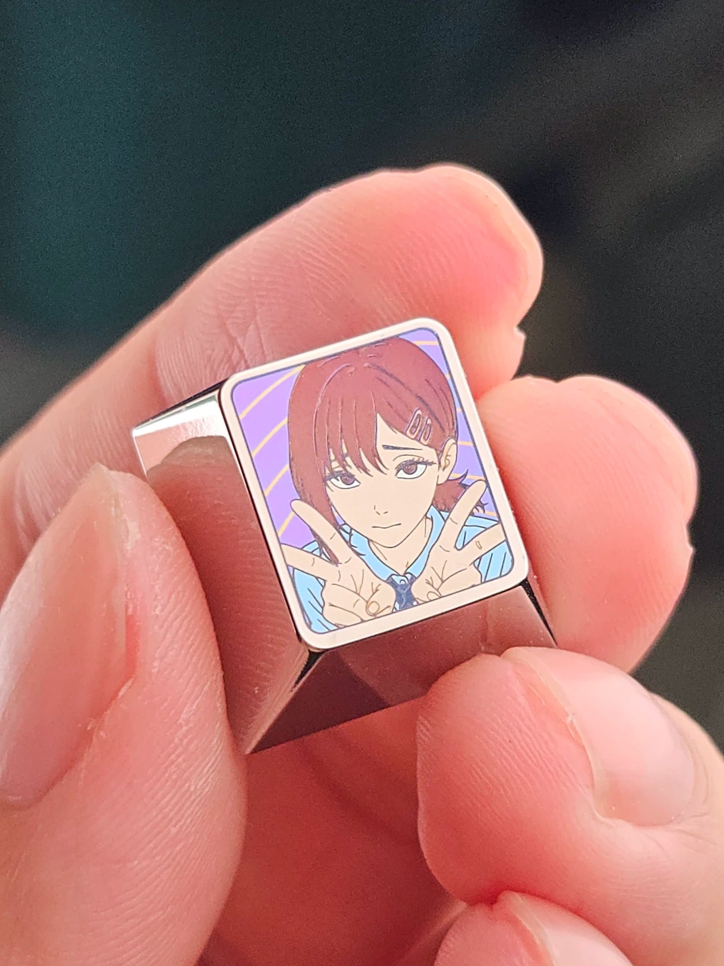 Chainsaw Man series, 1U titanium alloy personalized keycaps, anime and game mechanical keyboard metal decorative keycaps， Anime Metal Art Keycaps