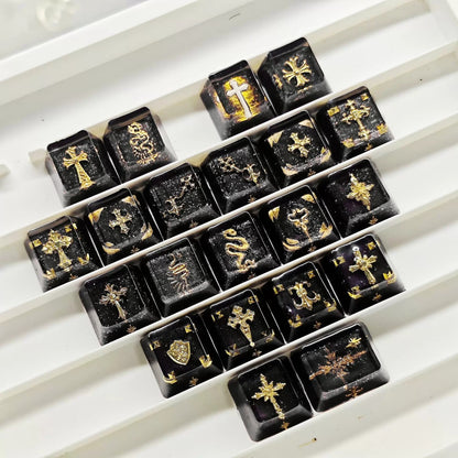 Baroque, Gothic style, crystal resin cross retro medieval effect personalized keycap set, mechanical keyboard art, cultural and creative decorative keycaps