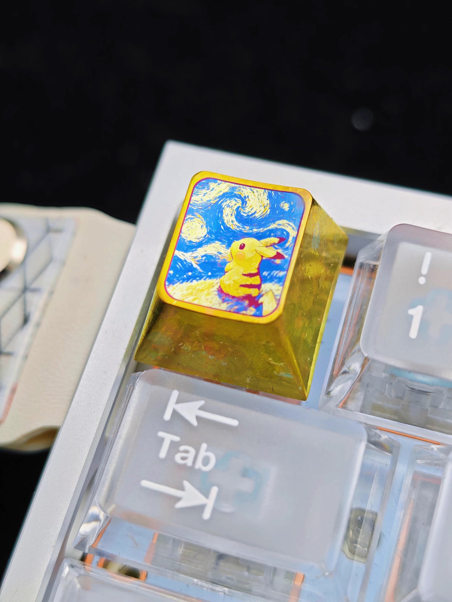 Pok é mon series, Starry Sky Pikachu 1U titanium alloy metal personalized keycaps, anime and game culture creative decorative keycaps